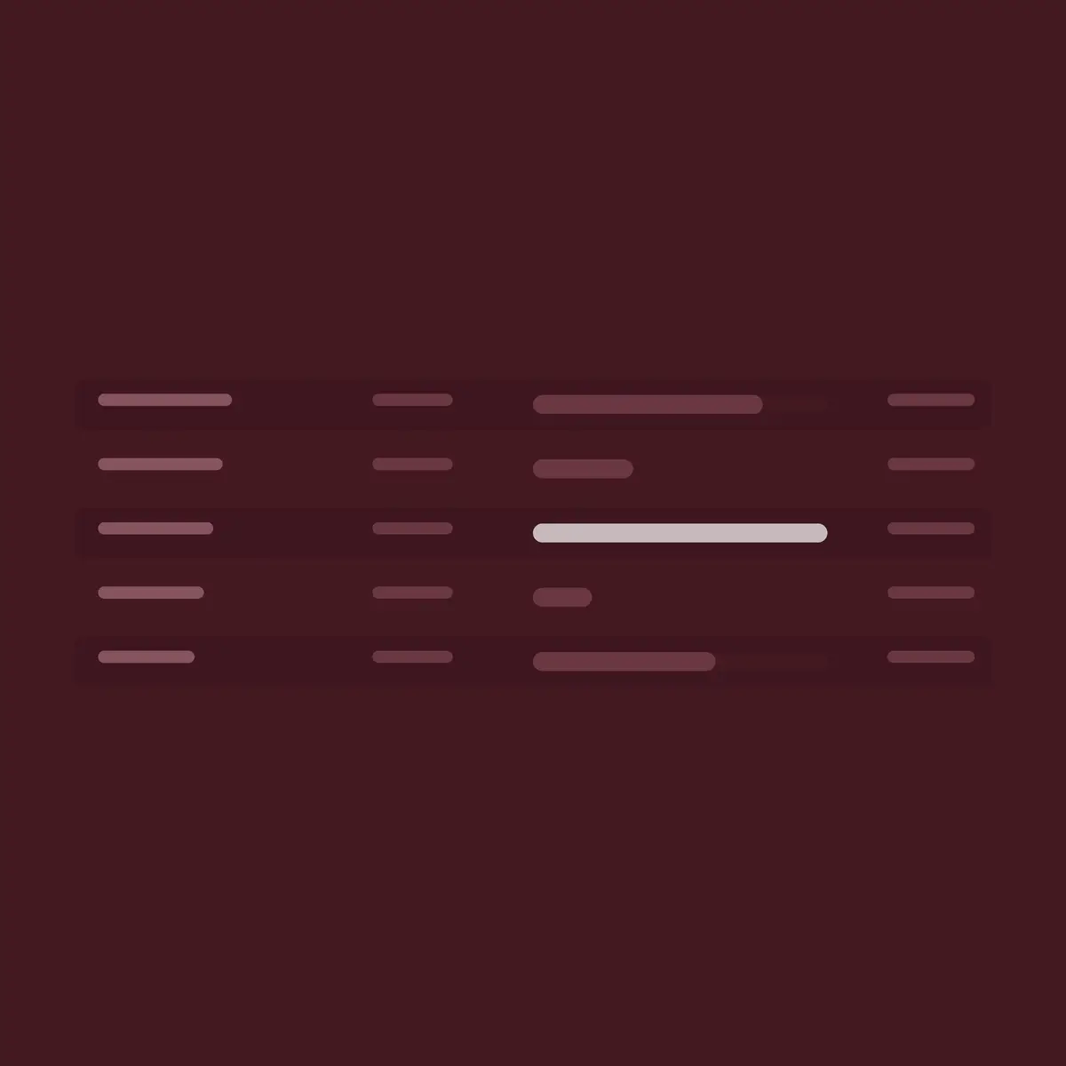 Abstract data table illustration with one highlighted bar on maroon