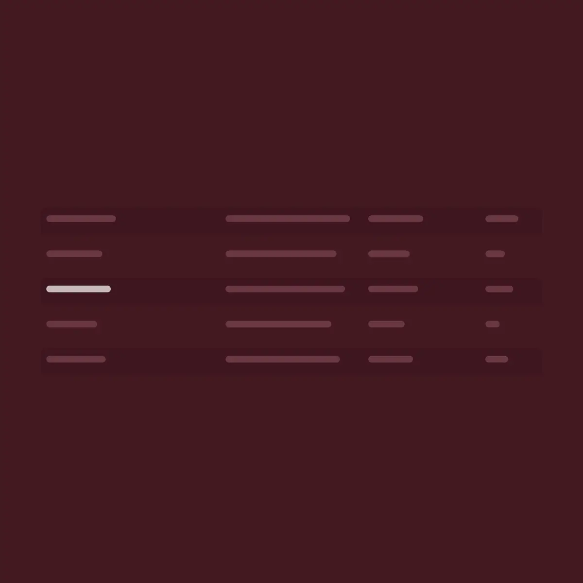 Abstract data table with one highlighted row on a dark red background