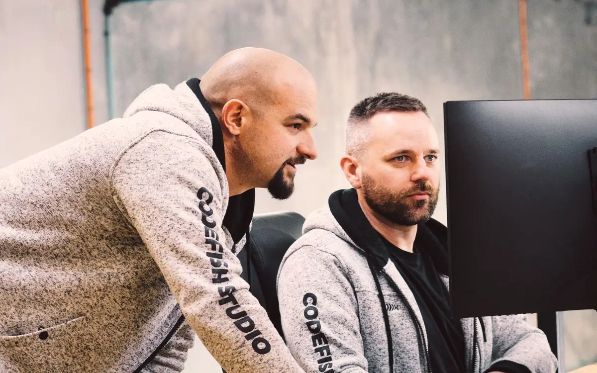 CodeFish Studio team members collaborating on a project