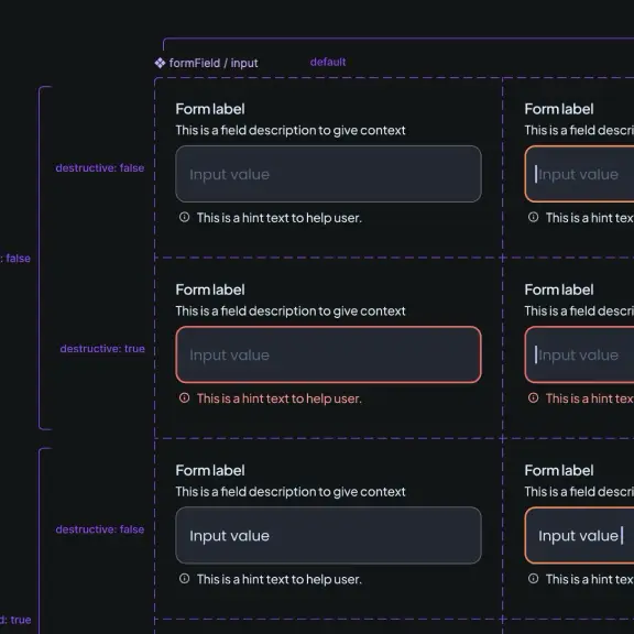 Design system specification for form input fields in default and error states