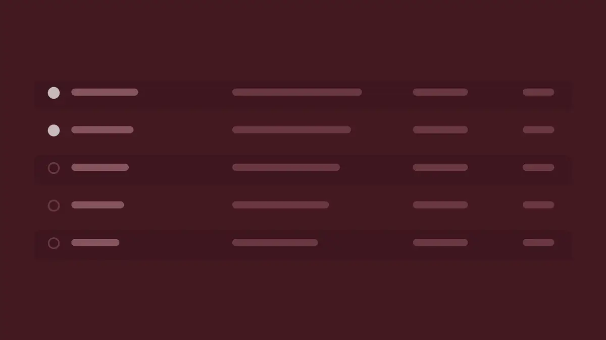 Abstract table rows with status dots on a dark maroon background
